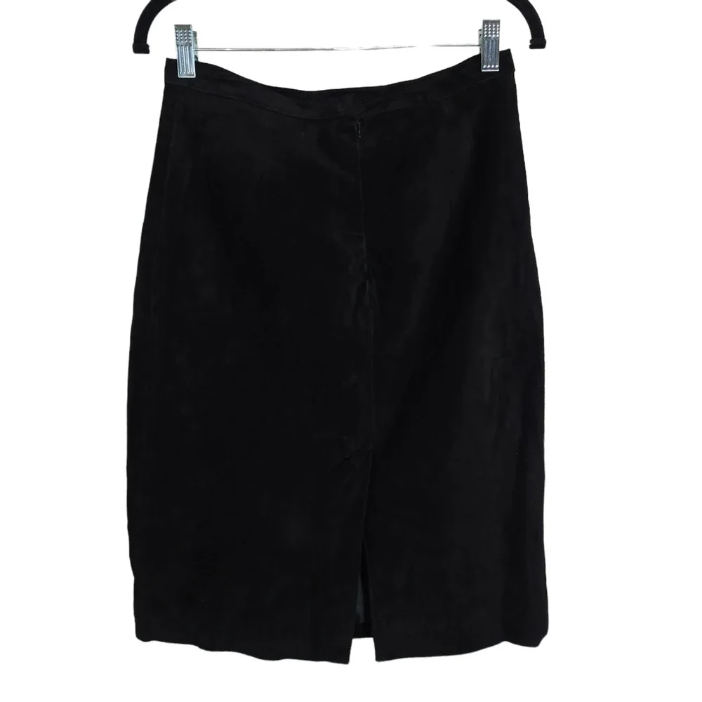 Vintage Rem Garson Pencil Skirt Womens 8 Black Suede Lined Back Slit Zip